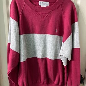 Women's Fleece-Blend Maroon and Gray Stripe Sweater